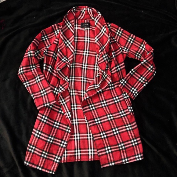 Boutique red plaid tie-front blazer/jacket - Picture 1 of 4